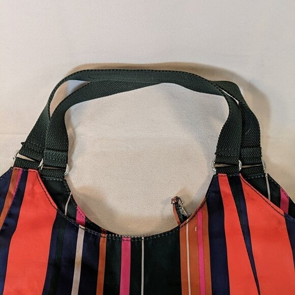 Kipling Striped Muticolor Shoulder Tote Bag Orange Green Large Canvas Straps - Picture 4 of 16